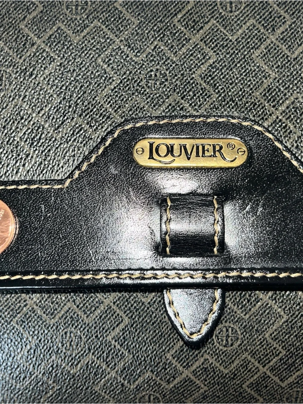 Lousier Paris Vintage Logo Black Crossbody Envelope Pocket Bag Black Gold